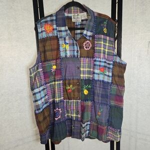 Vintage Street Styles Womens Multicolor Patchwork Embroidered Plus Size 22 Shirt